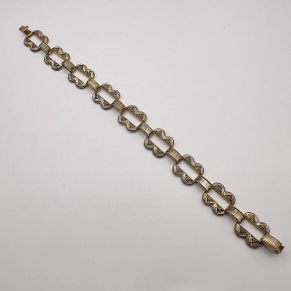 Vintage Bracelet 7" Spain Damascene Mother of Pearl Link Etched Copper Retro - Picture 11 of 11